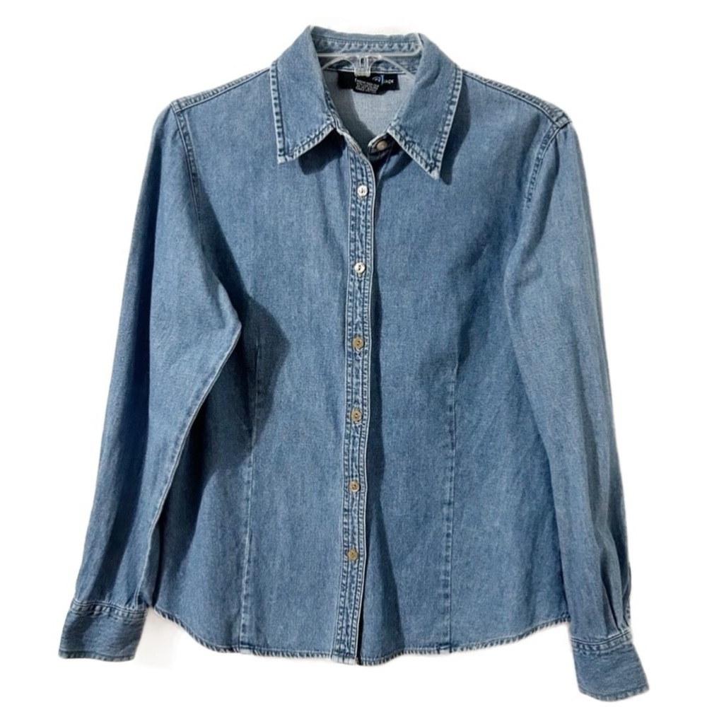 Chelsey And Jack Denim Jean Button Front Shirt Pointed Collar Medium Wash Talior